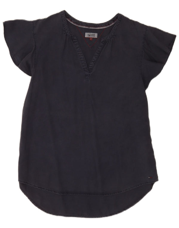 Tommy Hilfiger Damen Bluse Top UK 14 Large Marineblau Lyocell