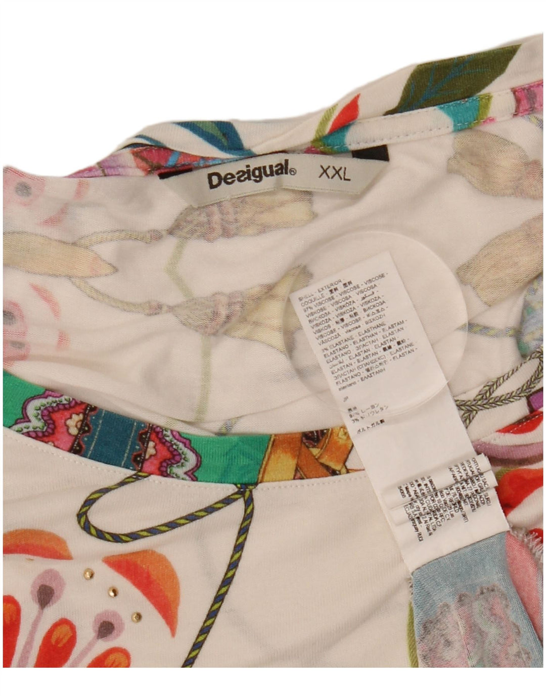 DESIGUAL Damen Grafik-T-Shirt-Oberteil UK 20 2XL Mehrfarbige Blumen-Viskose