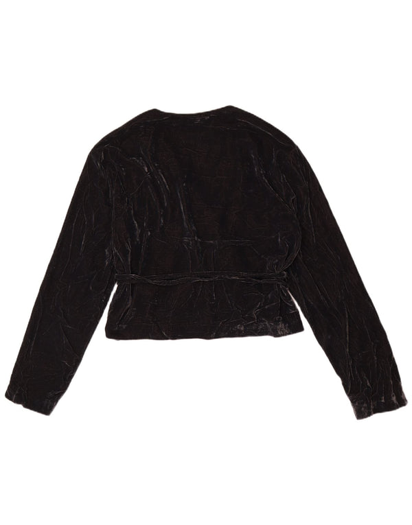 Zara Womens Wrap Velour Cardigan Top UK 14 Mittelschwarzes Polyester