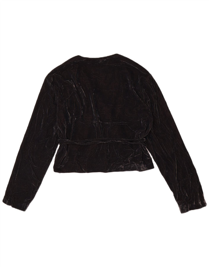 Zara Womens Wrap Velour Cardigan Top UK 14 Mittelschwarzes Polyester