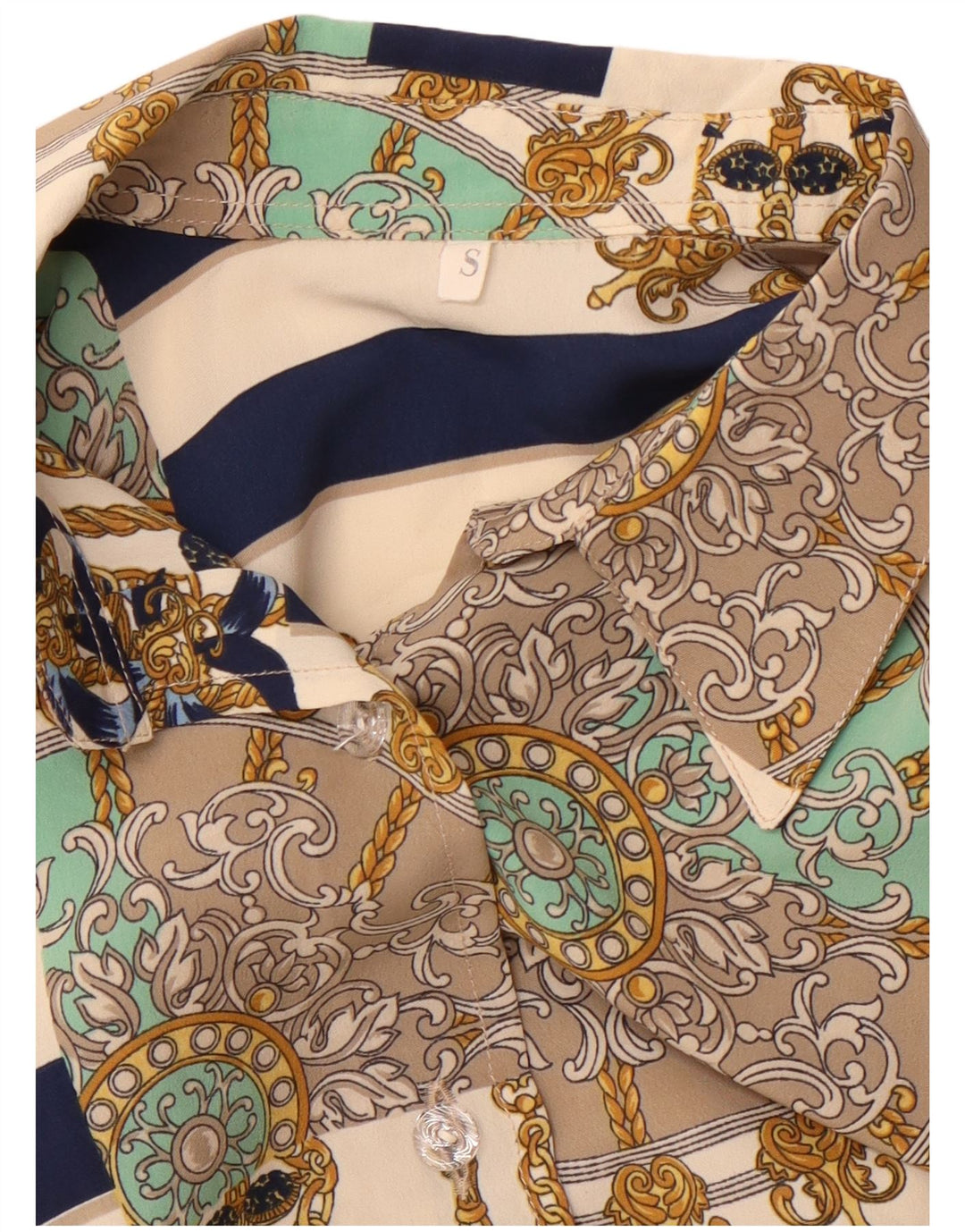 Vintage Damen abstraktes Muster übergroße Hemdbluse UK 10 Small Beige