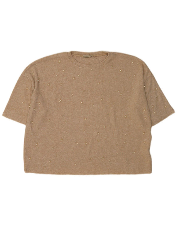 Zara Damen Trafaluc Übergroßes T-Shirt-Oberteil UK 14 Medium Beige Flecked