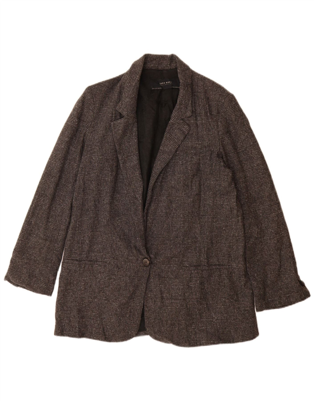 Zara Damen-Blazer mit 1 Knopf, übergroß, Gr. 10, Größe S, Grau, Hahnentrittmuster