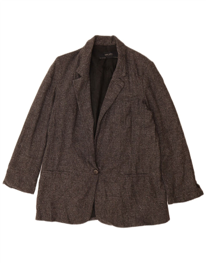 Zara Damen-Blazer mit 1 Knopf, übergroß, Gr. 10, Größe S, Grau, Hahnentrittmuster
