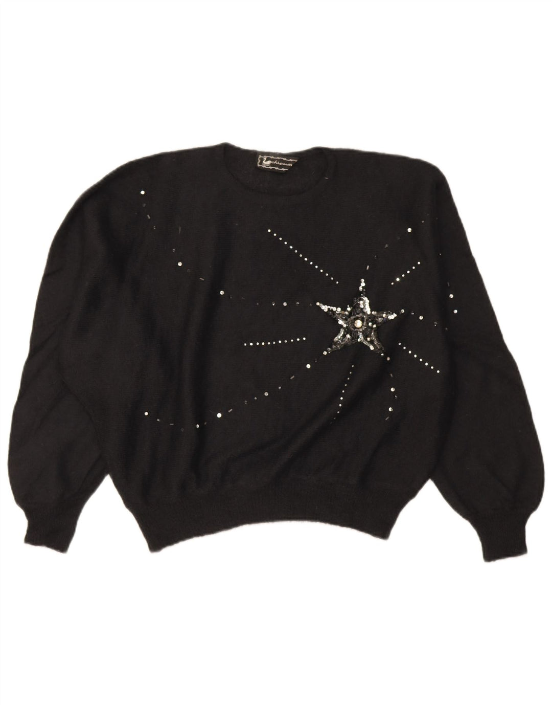 Vintage Damen Übergroßer Crop Rundhalspullover Pullover IT 46 Large Schwarz