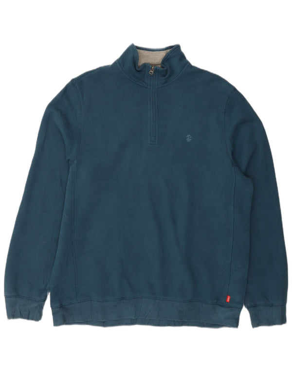 IZOD Herren-Sweatshirt mit Reißverschluss am Hals, mittelblaue Baumwolle