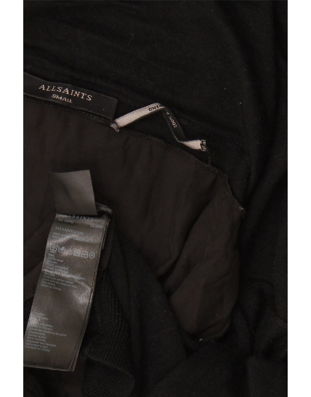 ALL SAINTS Damen Asymmetrischer offener Cardigan-Pullover UK 10 Kleine schwarze Wolle