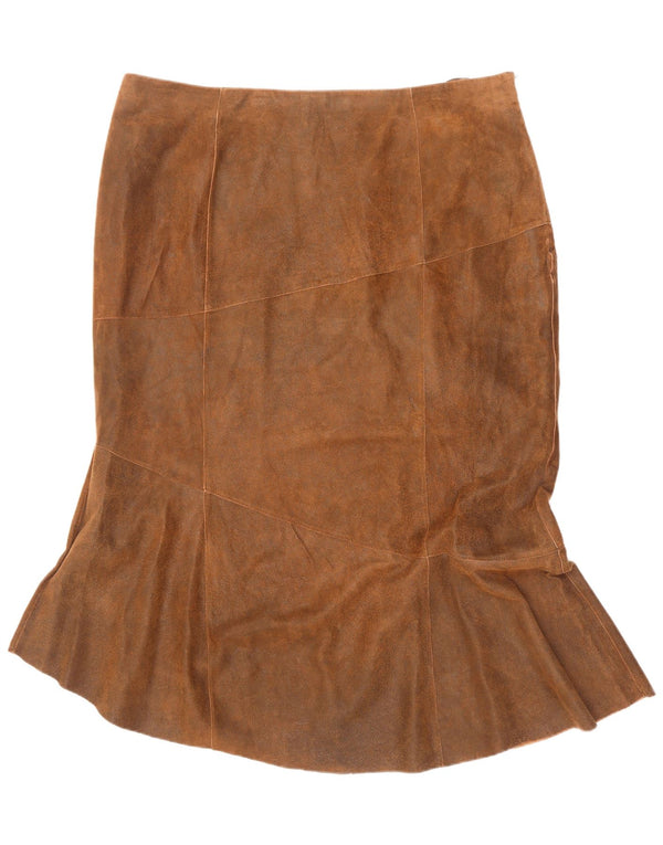 Vintage Damen Leder Meerjungfrau Rock UK 24 4XL W42 L36 Braunes Leder
