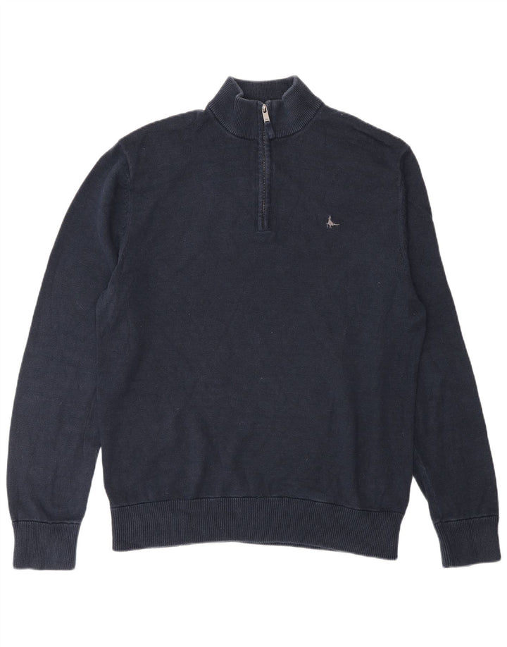 Jack Wills Herren-Pullover mit Reißverschluss am Hals, groß, marineblaue Baumwolle
