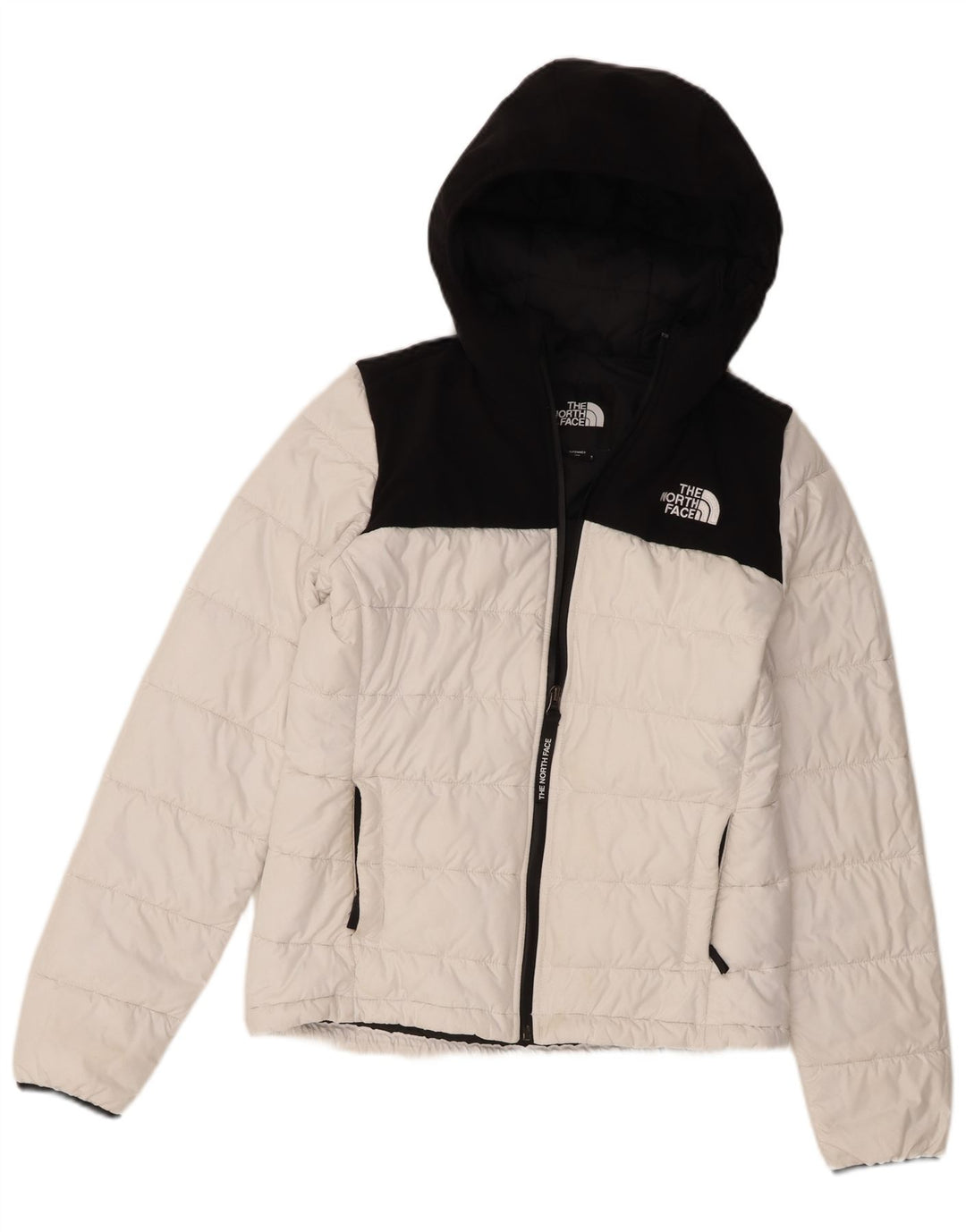 Wattierte Damenjacke mit Kapuze von The North Face, UK 10, Größe S, Weiß, Farbblock