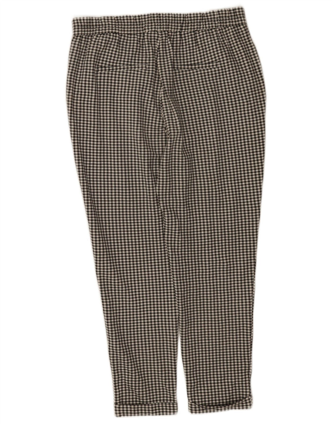 Benetton Damen-Hose mit hoher Taille, mittelgroß, W28, L24, schwarzer Gingham-Karomuster