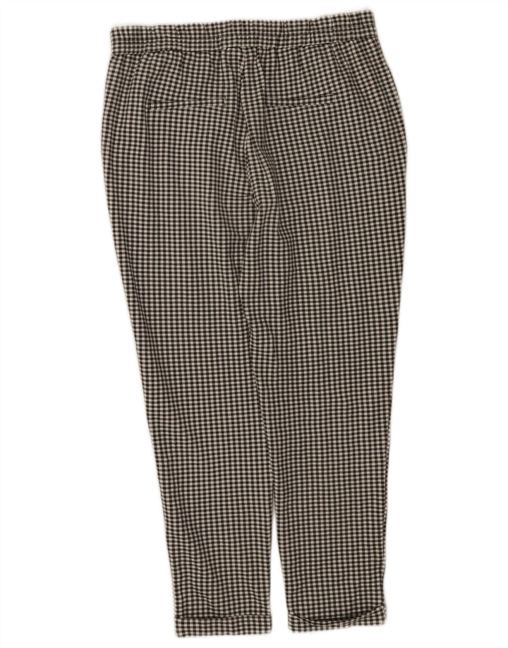 Benetton Damen-Hose mit hoher Taille, mittelgroß, W28, L24, schwarzer Gingham-Karomuster