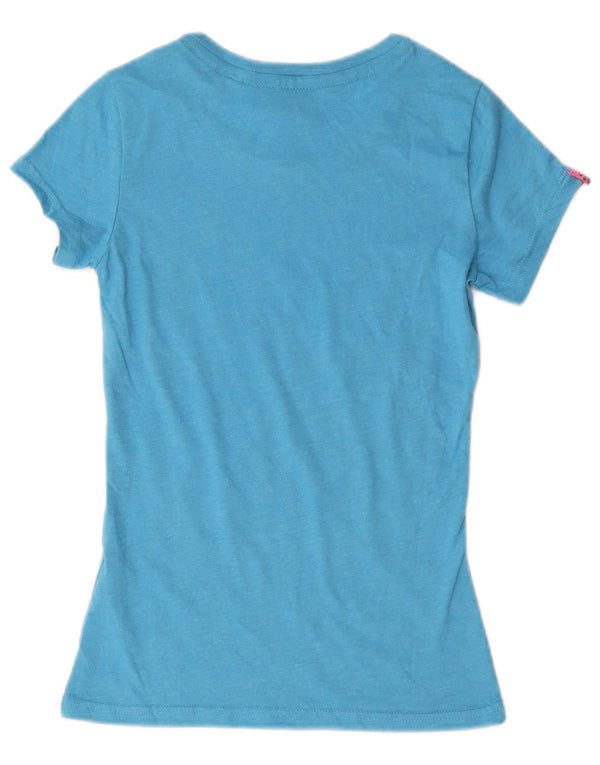 Superdry Damen Grafik-T-Shirt-Oberteil UK 6 XS Blaue Baumwolle