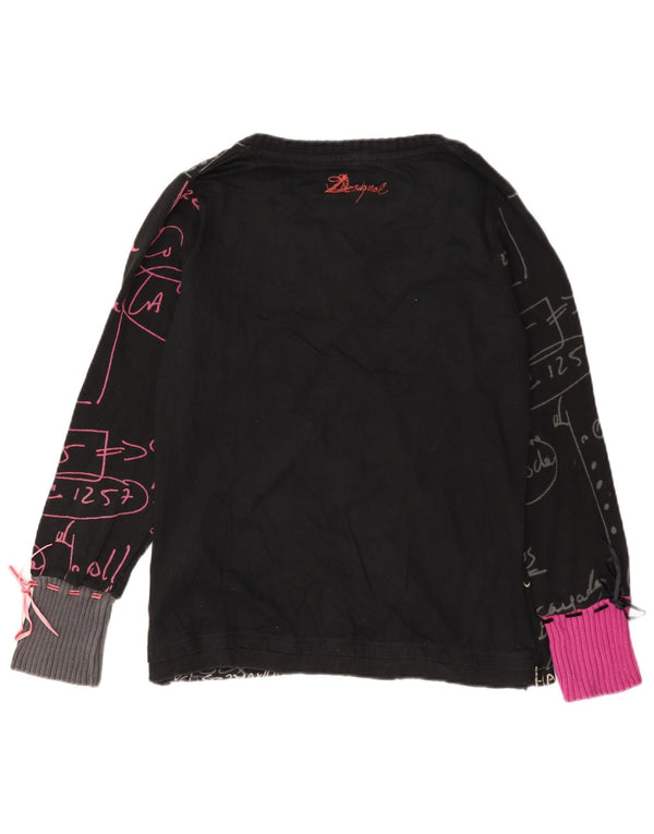 Desigual Damen Graphic Top Langarm UK 18 XL Schwarz Baumwolle Herz