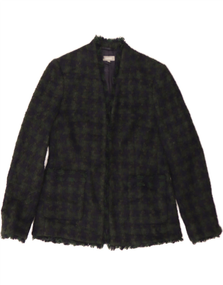 JAEGER Womens Open Blazer Jacket UK 12 Medium Green Houndstooth Acrylic Vintage Jaeger and Second-Hand Jaeger from Messina Hembry 