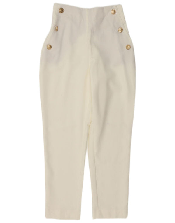 Zara Damen High Waist Tapered Freizeithose XS W24 L27 Weiß Polyester