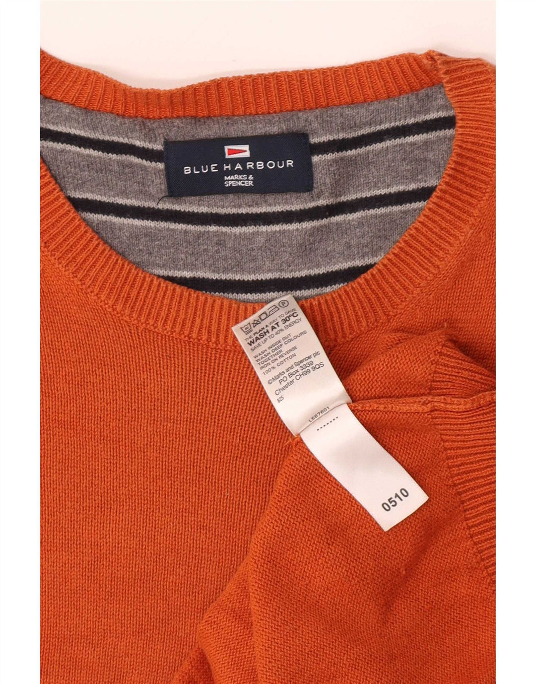 Marks & Spencer Herren Blauer Harbour Pullover mit Rundhalsausschnitt, Größe L, Orange