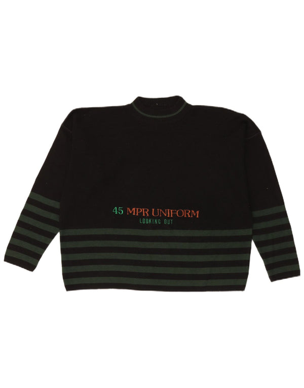 Vintage Damen Rollkragenpullover mit grafischem Rollkragen, Gr. 16, groß, schwarz gestreift
