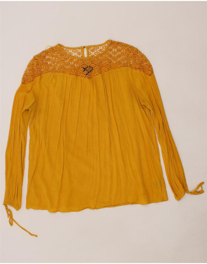 MOSSIMO Womens Long Sleeve Blouse Top UK 14 Medium Yellow Rayon Vintage Mossimo and Second-Hand Mossimo from Messina Hembry 