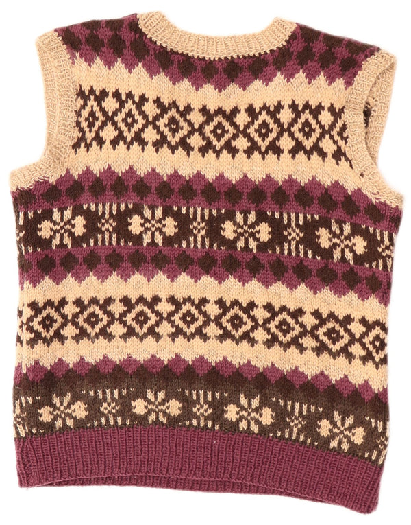 Vintage Damen Crop Weste Tank Top UK 12 Medium Beige Fair Isle