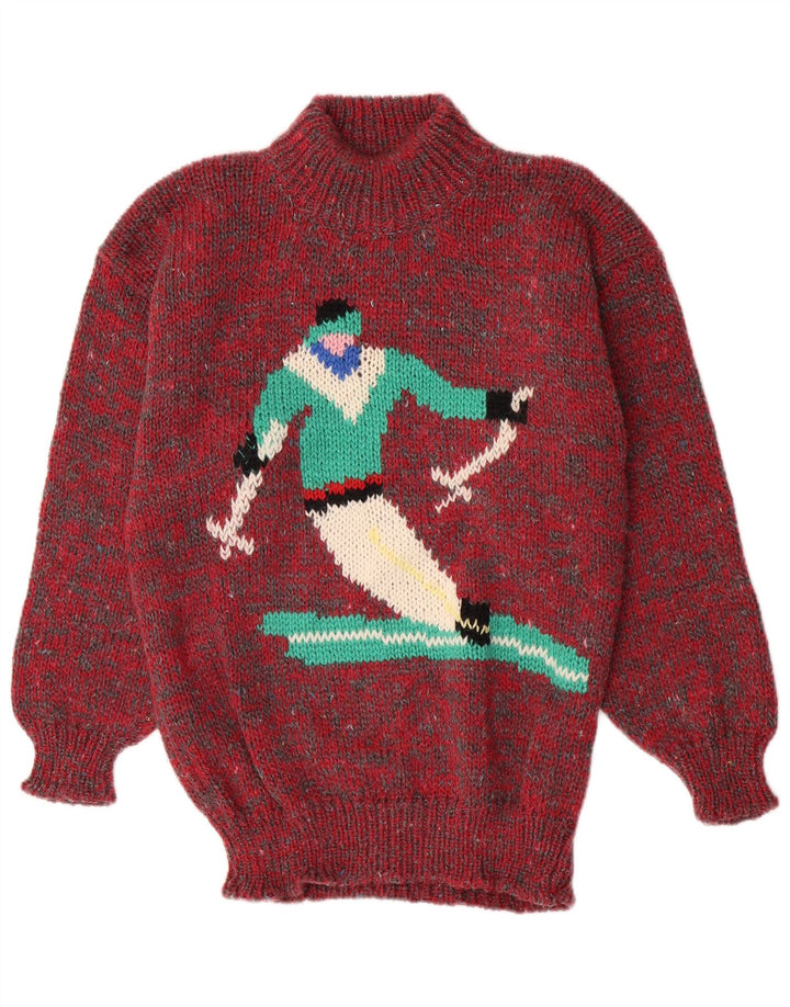 Vintage Herren Rollkragenpullover mit grafischem Rollkragen, Mittelrot gefleckt