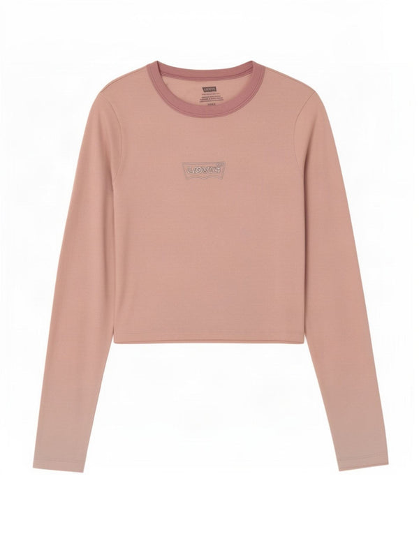 Levi's Damen Crop Top Langarm UK 10 Small Rosa Baumwolle