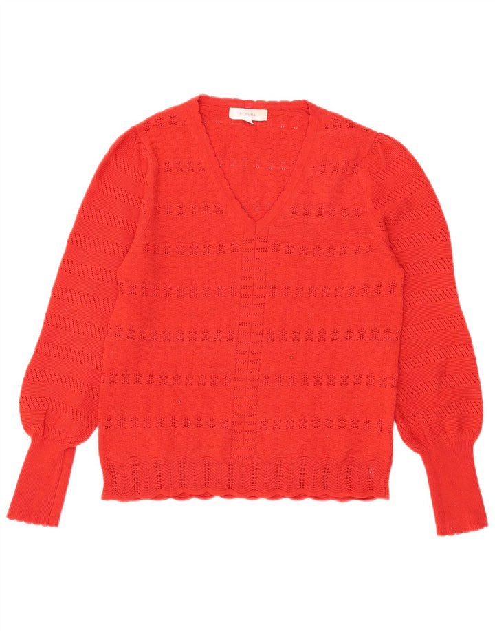 Marks & Spencer Damen-Pullover mit V-Ausschnitt, UK 14, Mittelrot, Polyester