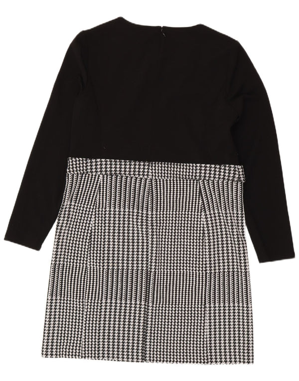 Dkny Damen Langarm-Etuikleid US 14 XL Schwarzer Hahnentritt-Klassiker