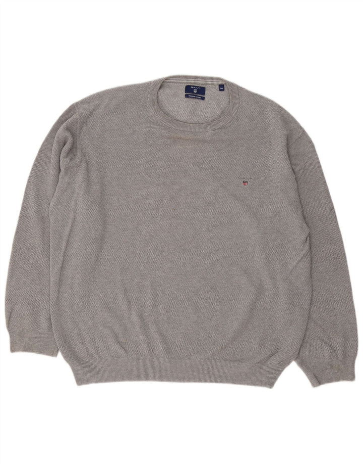 Gant Herren-Pullover mit Rundhalsausschnitt, 3XL, graue Baumwolle