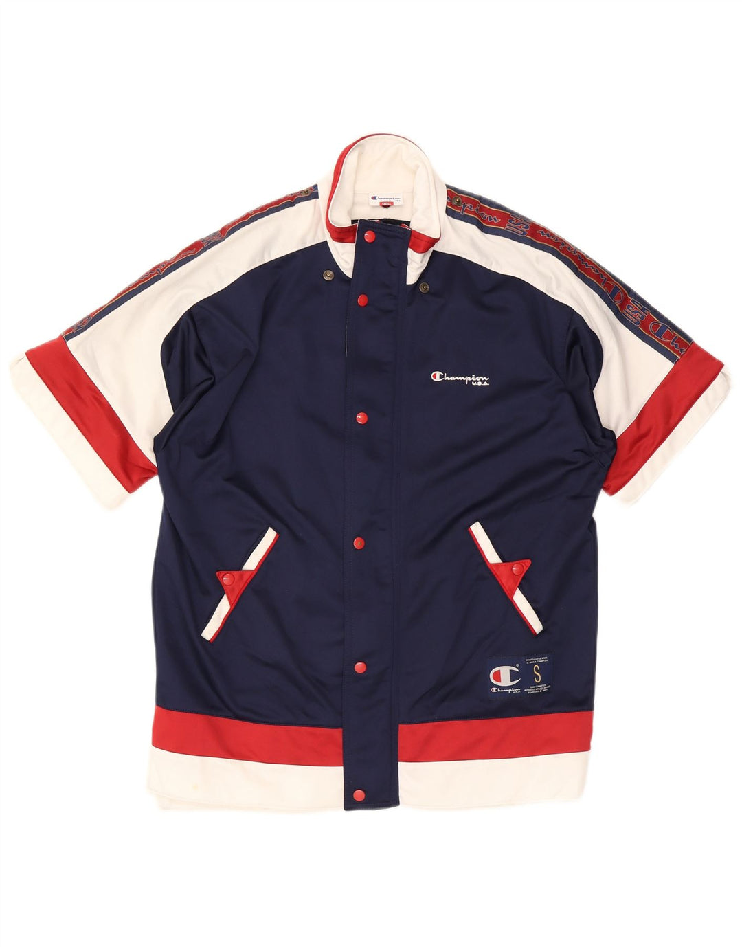 Champion Kurzarm-Trainingsanzugoberteil für Herren, Jacke, Größe S, Marineblau, Farbblock