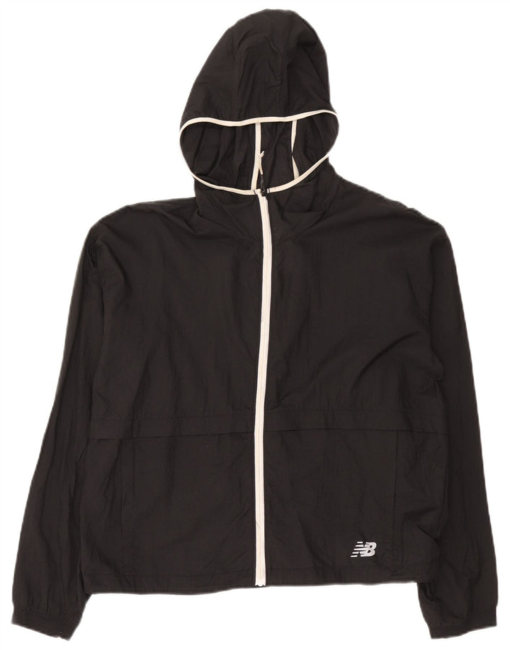 New Balance Womens Graphic Hooded Rain Jacket UK 14 Mittelschwarzes Nylon