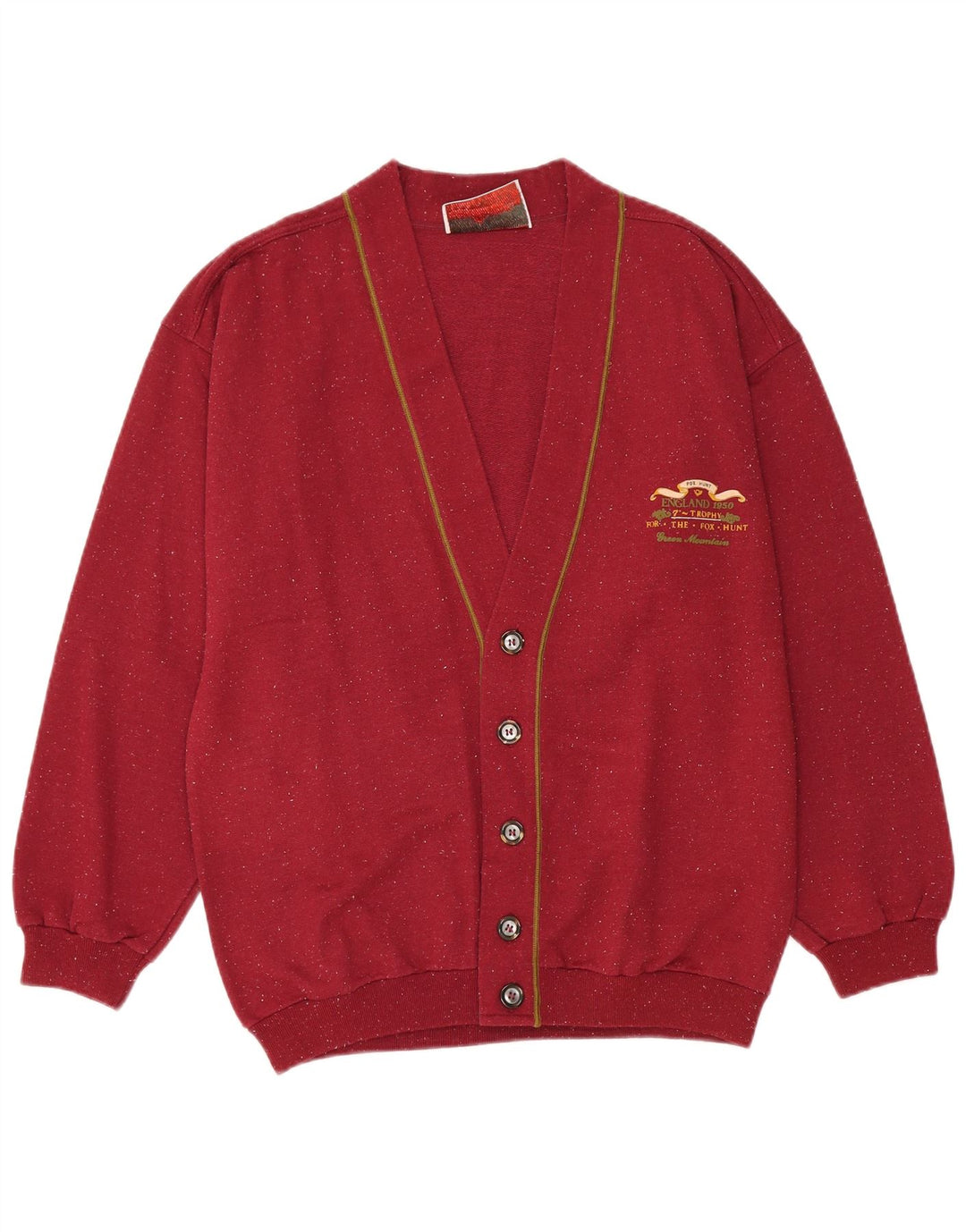 Vintage Herren-Cardigan-Pullover, groß, Burgunderrot meliert