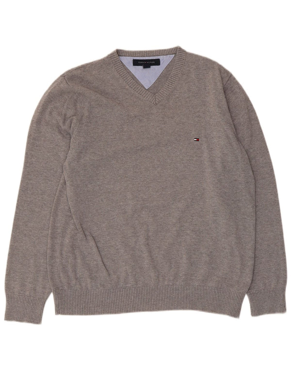 Tommy Hilfiger Damen-Pullover mit V-Ausschnitt, Gr. 14, Mittelgrau