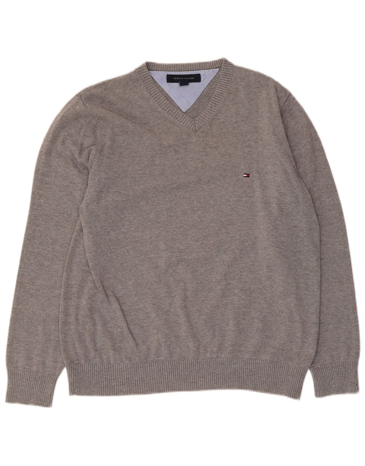 Tommy Hilfiger Damen-Pullover mit V-Ausschnitt, Gr. 14, Mittelgrau