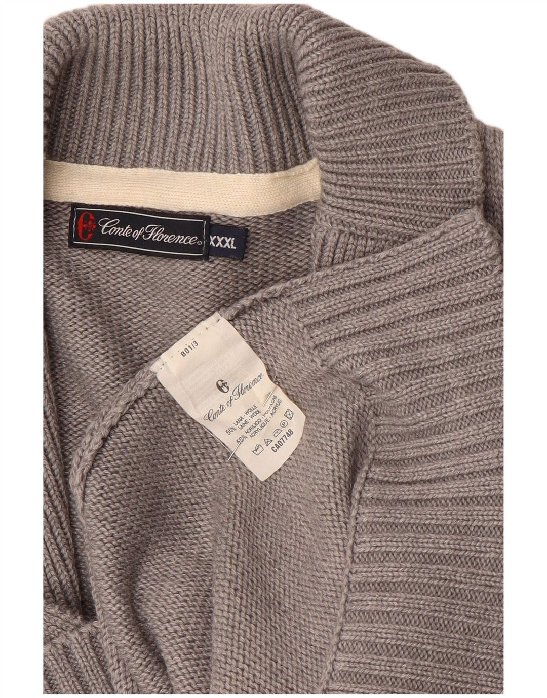Conte of Florence Herren-Cardigan-Pullover 3XL aus grauer Wolle