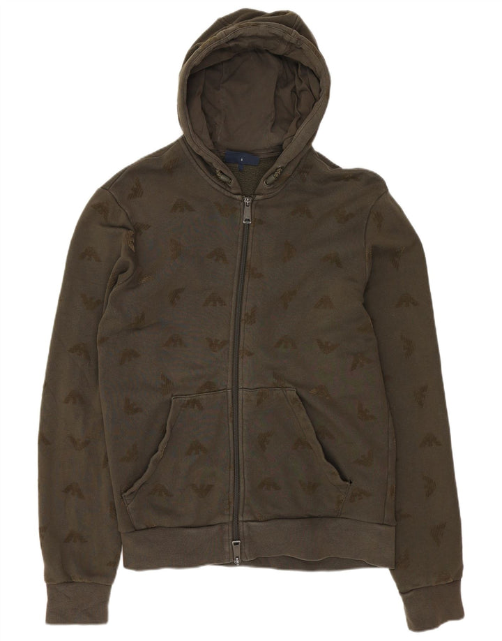Armani Jeans Herren-Kapuzenpullover mit grafischem Reißverschluss, klein, Khaki, Baumwolle