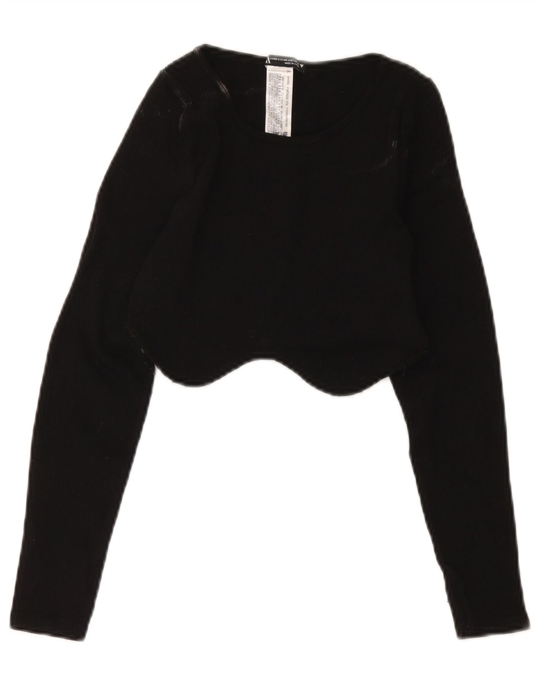 Zara Damen Crop Top Langarm UK 4 XS Schwarz Polyamid
