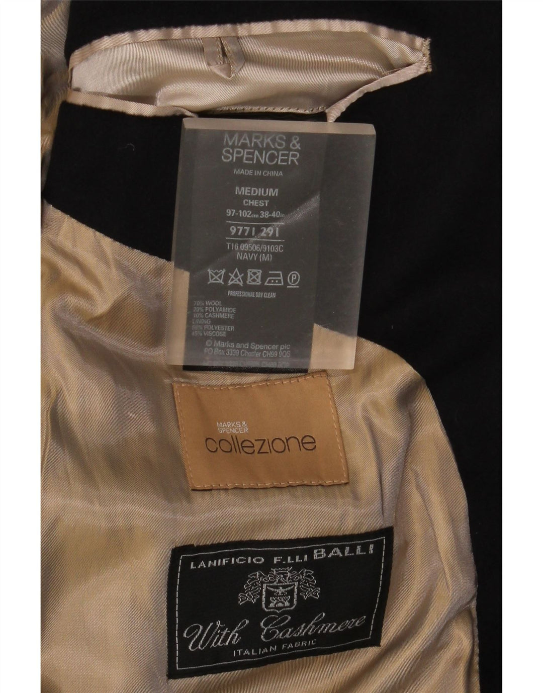 Marks & Spencer Herrenmantel UK 38 Mittelmarineblaue Wolle