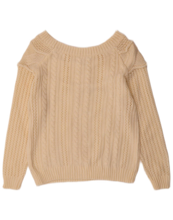 Vintage Damen Pullover mit U-Boot-Ausschnitt, Gr. 12, Mittelweiß