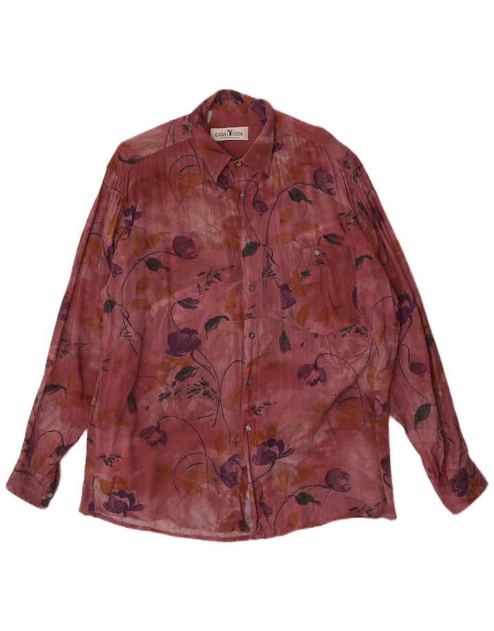 Casa Moda Herrenhemd XL Burgunderrot mit Blumenmuster
