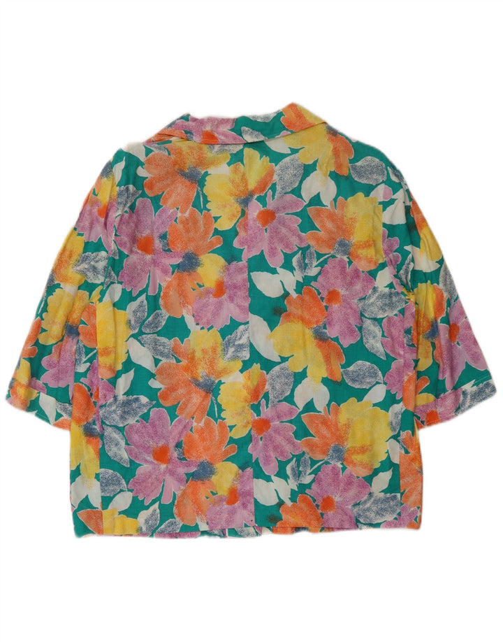 Vintage Damen 3-Knopf-Blazerjacke UK 16 Großes mehrfarbiges Blumenmuster