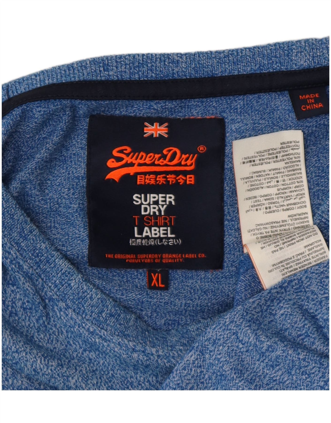 Superdry Herren Grafik-T-Shirt-Oberteil XL aus blau gefleckter Baumwolle