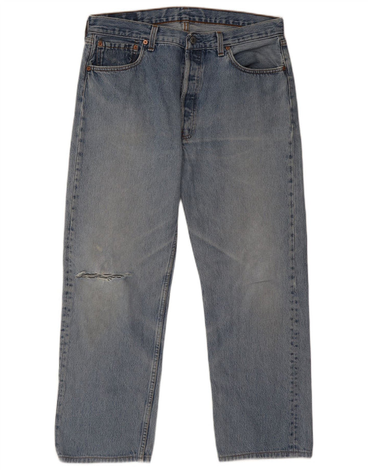 Levi's Herren 501 Distressed Straight Jeans W32 L27 Blaue Baumwolle