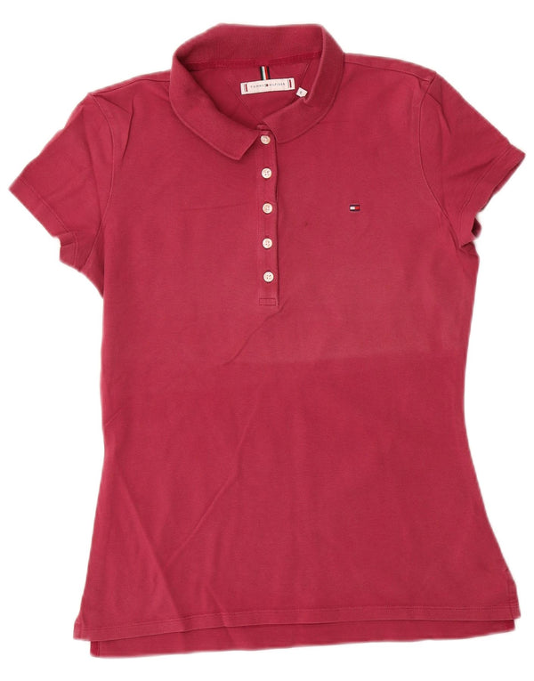 Tommy Hilfiger Damen Poloshirt UK 12 Mittelrote Baumwolle