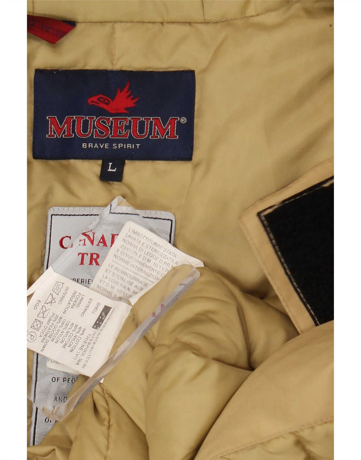 Museum Wattierte Herrenjacke mit Kapuze, UK 40, Größe L, Beige, Baumwolle