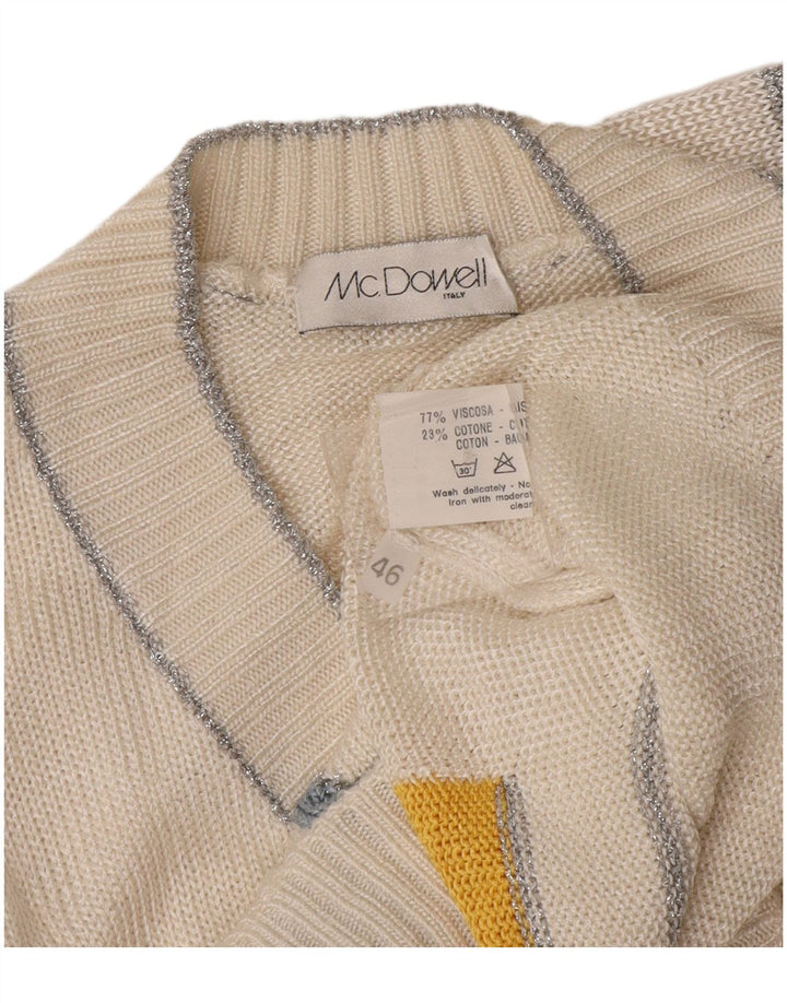 Mc. Dowell Damen-Pullover mit V-Ausschnitt, Größe 46, groß, weiße, geometrische Viskose