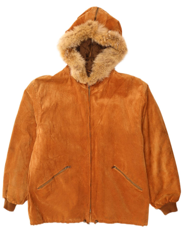 Fabiani Herren Wildlederjacke mit Kapuze IT 48 Mittelbraunes Leder