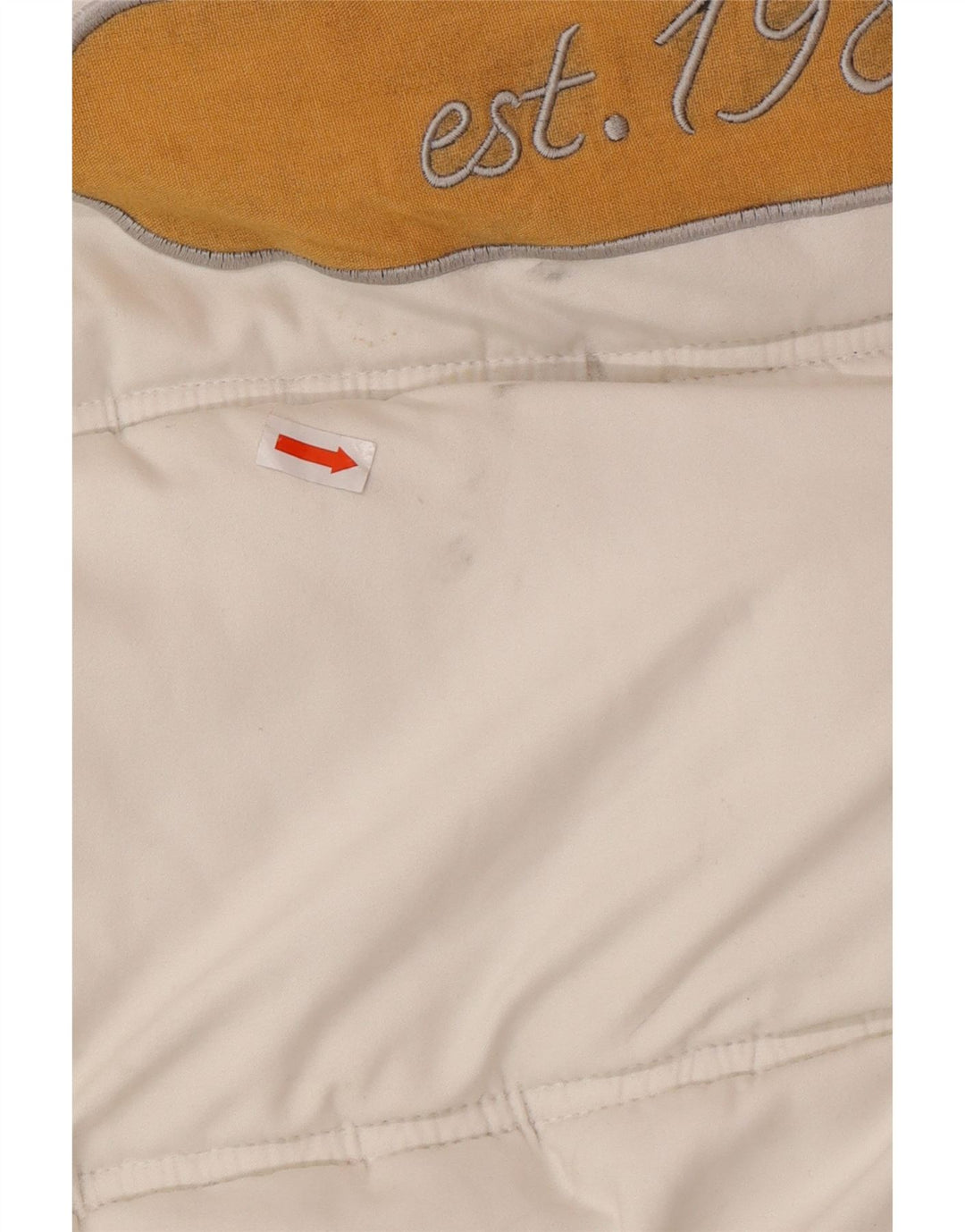 KARL KANI Wattierte Herrenjacke mit grafischer Kapuze, UK 44 2XL, weißes Polyester