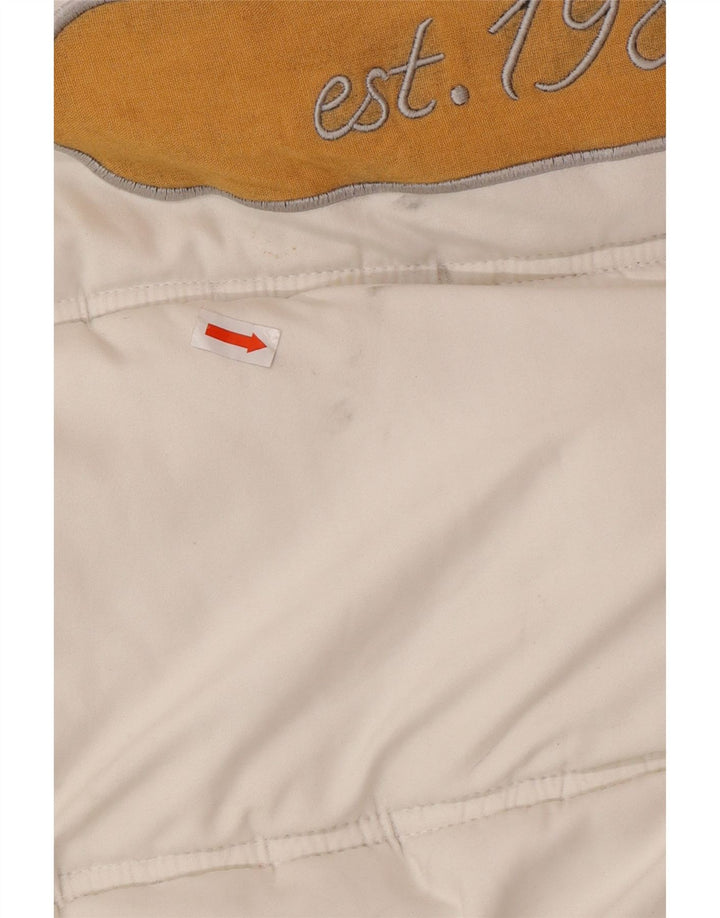 KARL KANI Wattierte Herrenjacke mit grafischer Kapuze, UK 44 2XL, weißes Polyester