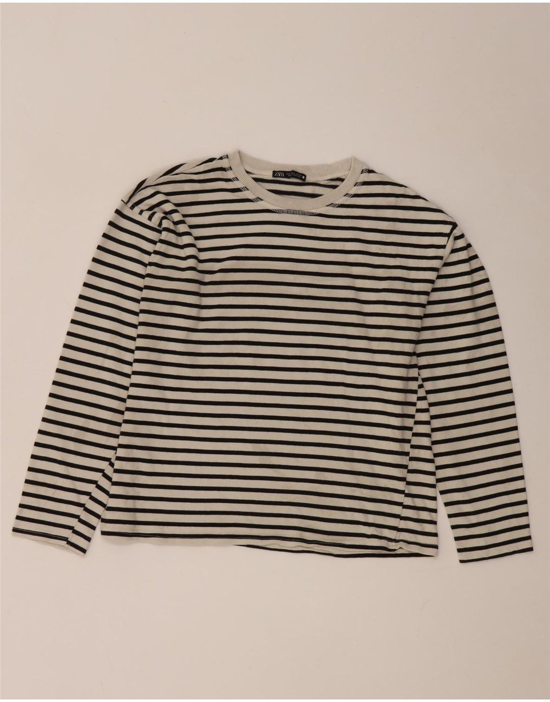 Zara Damen Top Langarm UK 10 Small Weiß gestreift